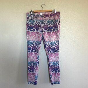 Mossimo Premium Denim Ombre Floral Leaf Bird Damask Skinny Jeans Size 10